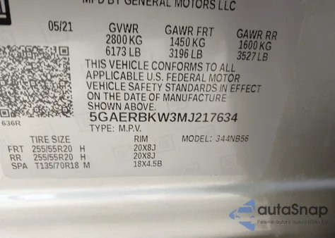 2021 Buick Enclave Fwd Essence z USA, uszkodzony, nr VIN 5GAERBKW3MJ217634